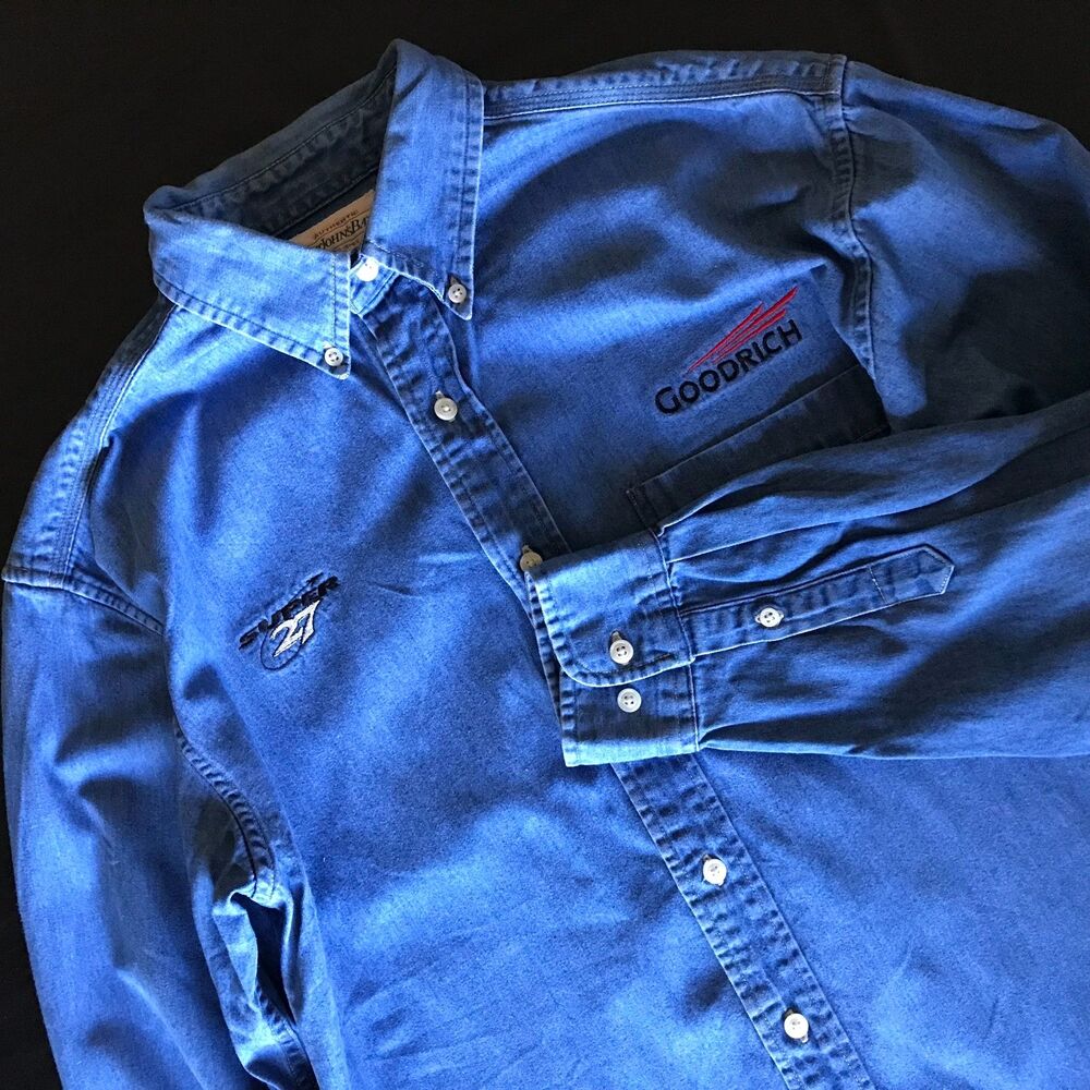 Vintage 90s St Johns Bay Denim Button Up Size Small Goodrich Tires Racing Promo